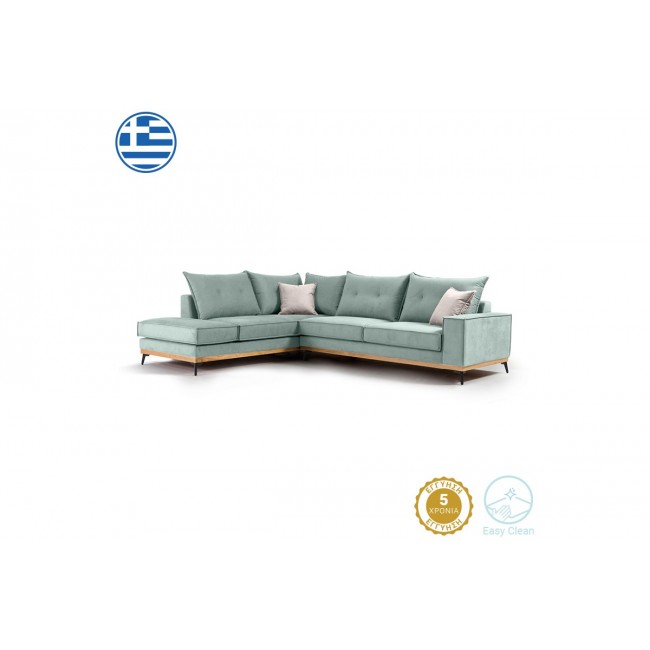 Γωνιακός καναπές "LUXURY II" με δεξιά γωνία από ύφασμα σε σιέλ-κρεμ  χρώμα 290x235x95