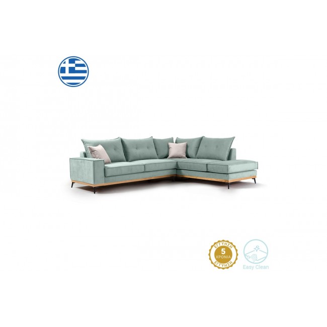 Γωνιακός καναπές "LUXURY II" με αριστερή γωνία από ύφασμα σε σιέλ-κρεμ  χρώμα 290x235x95