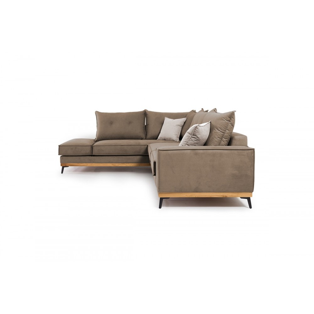 Γωνιακός καναπές "LUXURY II" με δεξιά γωνία από ύφασμα σε μόκα-κρεμ χρώμα 290x235x95