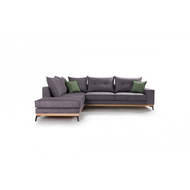 Γωνιακός καναπές "LUXURY II" με δεξιά γωνία από ύφασμα σε ανθρακί-κυπαρισσί χρώμα 290x235x95