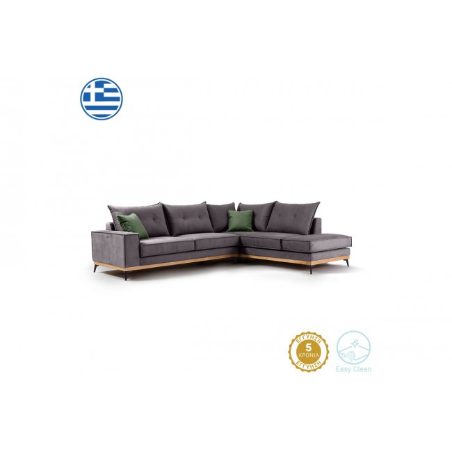 Γωνιακός καναπές "LUXURY II" με αριστερή γωνία από ύφασμα σε ανθρακί-κυπαρισσί χρώμα 290x235x95
