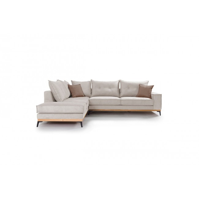 Γωνιακός καναπές "LUXURY II" με δεξιά γωνία από ύφασμα σε κρεμ-μόκα χρώμα 290x235x95