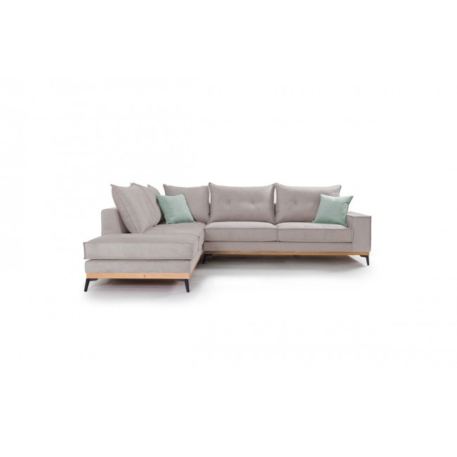 Γωνιακός καναπές "LUXURY II" με δεξιά γωνία από ύφασμα σε elephant-σιέλ χρώμα 290x235x95