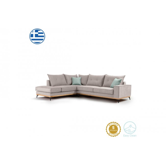 Γωνιακός καναπές "LUXURY II" με δεξιά γωνία από ύφασμα σε elephant-σιέλ χρώμα 290x235x95