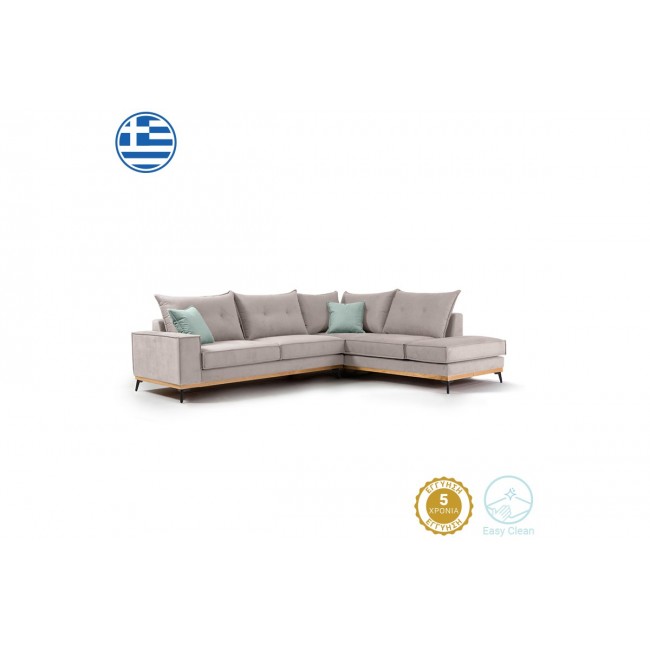 Γωνιακός καναπές "LUXURY II" με αριστερή γωνία από ύφασμα σε elephant-σιέλ χρώμα 290x235x95