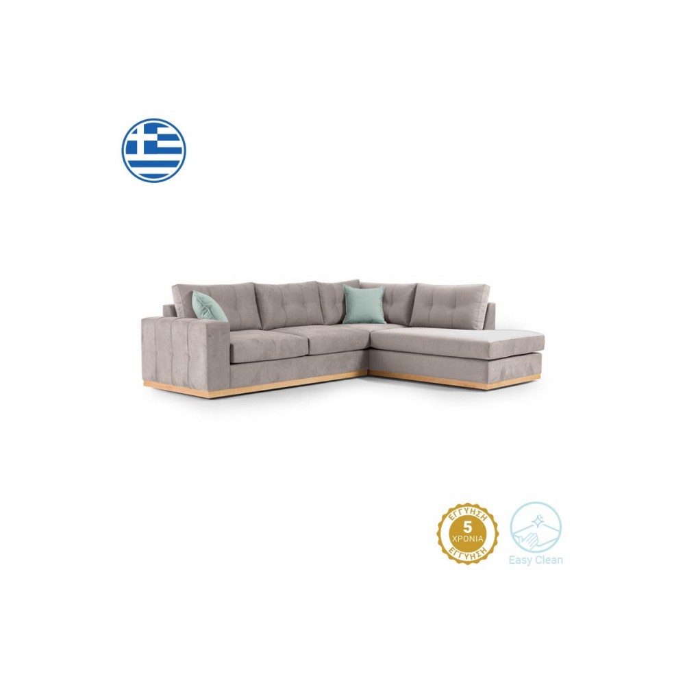 Γωνιακός καναπές "BOSTON" με αριστερή γωνία από ύφασμα σε elephant-σιέλ χρώμα 280x225x90