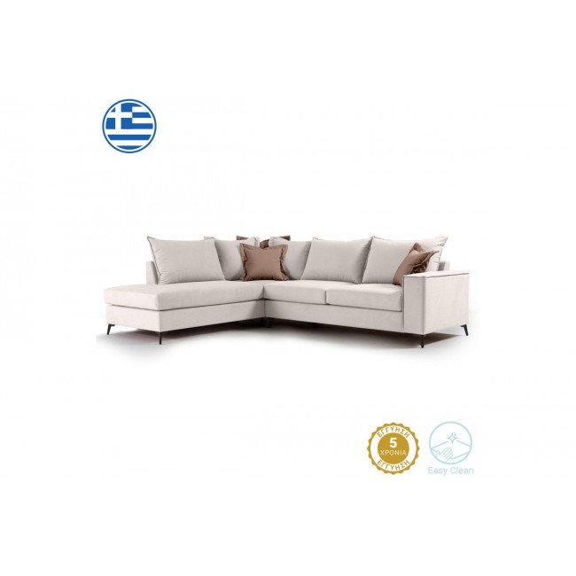 Γωνιακός καναπές "ROMANTIC" με δεξιά γωνία από ύφασμα σε κρεμ-μόκα χρώμα 290x235x95