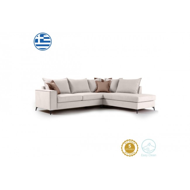 Γωνιακός καναπές "ROMANTIC" με αριστερή γωνία από ύφασμα σε κρεμ-μόκα χρώμα 290x235x95