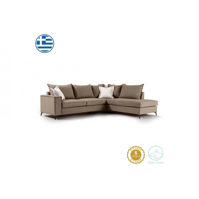 Γωνιακός καναπές "ROMANTIC" με αριστερή γωνία από ύφασμα σε μόκα-κρεμ χρώμα 290x235x95