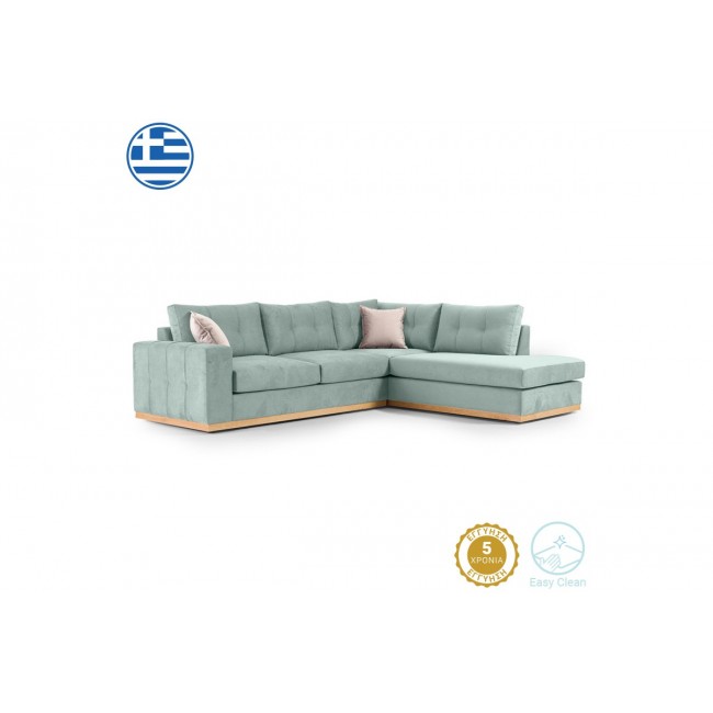 Γωνιακός καναπές "BOSTON" με αριστερή γωνία από ύφασμα σε σιέλ-κρεμ χρώμα 280x225x90