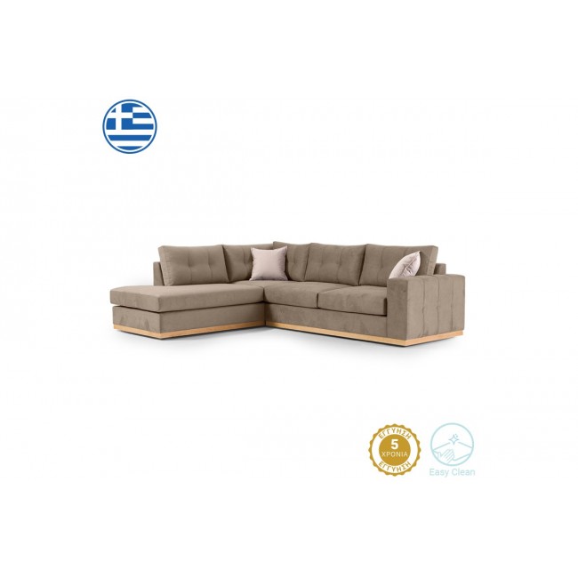 Γωνιακός καναπές "BOSTON" με δεξιά γωνία από ύφασμα σε μόκα-κρεμ χρώμα 280x225x90