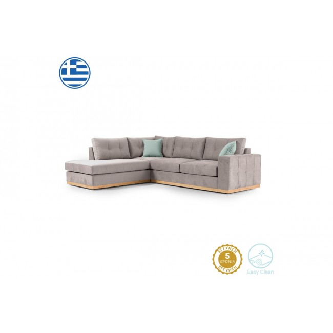 Γωνιακός καναπές "BOSTON" με δεξιά γωνία από ύφασμα σε elephant-σιέλ χρώμα 280x225x90