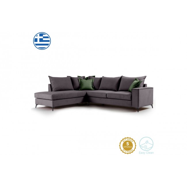 Γωνιακός καναπές "ROMANTIC" με δεξιά γωνία από ύφασμα σε ανθρακί-κυπαρισσί χρώμα 290x235x95