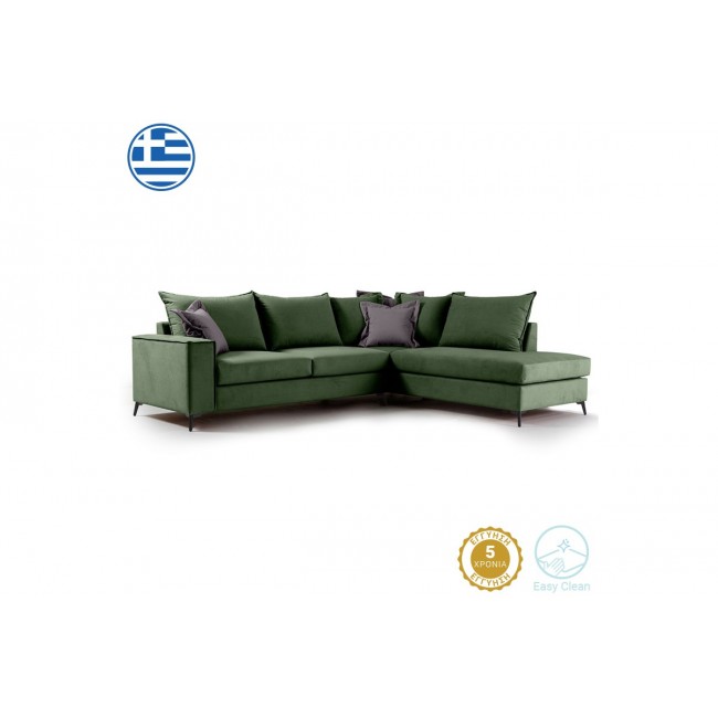 Γωνιακός καναπές "ROMANTIC" με αριστερή γωνία από ύφασμα σε κυπαρισσί-ανθρακί χρώμα 290x235x95