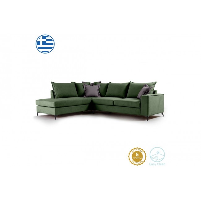 Γωνιακός καναπές "ROMANTIC" με δεξιά γωνία από ύφασμα σε κυπαρισσί-ανθρακί χρώμα 290x235x95