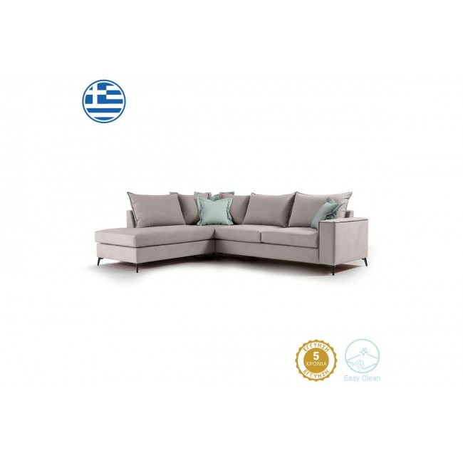 Γωνιακός καναπές "ROMANTIC" με δεξιά γωνία από ύφασμα σε elephant-σιέλ χρώμα 290x235x95