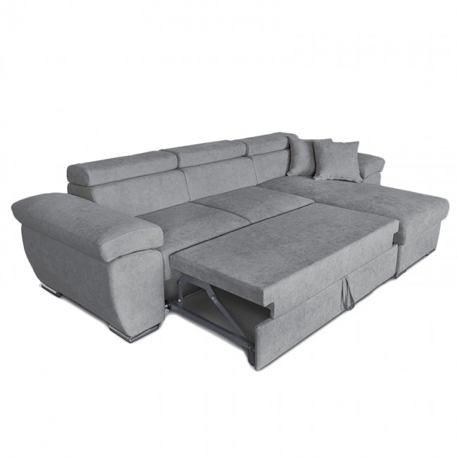 Γωνιακός καναπές-κρεβάτι "COMY" αναστρέψιμος από ύφασμα σε γκρι χρώμα 286x160x75-90