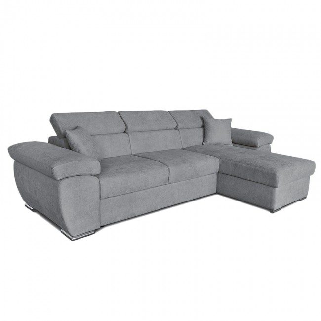 Γωνιακός καναπές-κρεβάτι "COMY" αναστρέψιμος από ύφασμα σε γκρι χρώμα 286x160x75-90