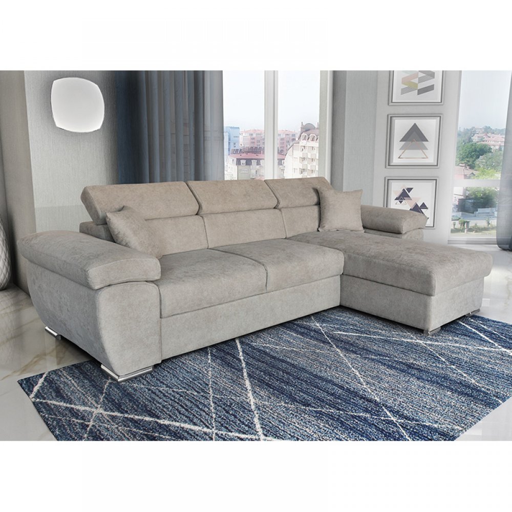 Γωνιακός καναπές-κρεβάτι "COMY" αναστρέψιμος από ύφασμα σε μπεζ χρώμα 286x160x75-90