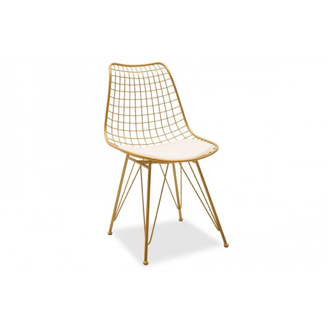 Καρέκλα "TAJ" από μέταλλο-τεχνόδερμα σε χρυσό-λευκό χρώμα 49x58x88,5