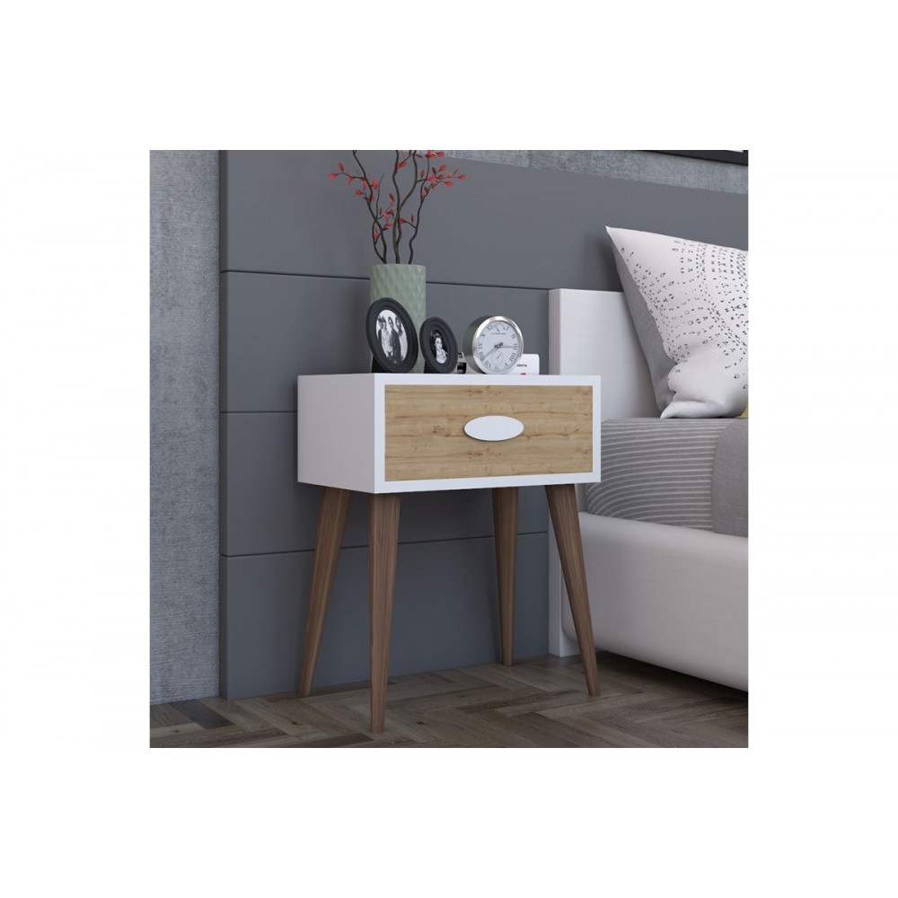 Κομοδίνο "LΑΒΕR" με ένα συρτάρι σε καρυδί-λευκό-sonoma 45x30x57,5