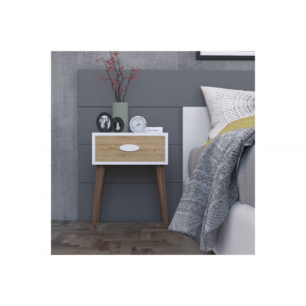 Κομοδίνο "LΑΒΕR" με ένα συρτάρι σε καρυδί-λευκό-sonoma 45x30x57,5