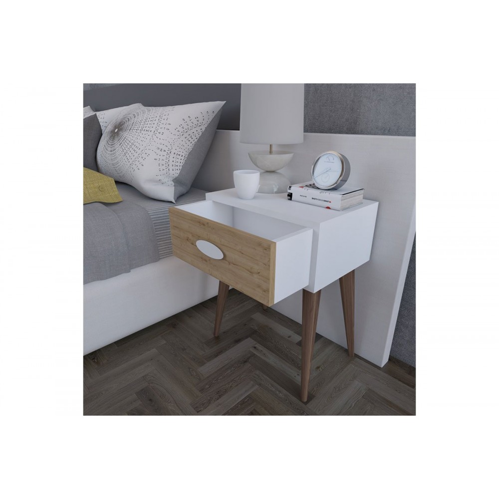 Κομοδίνο "LΑΒΕR" με ένα συρτάρι σε καρυδί-λευκό-sonoma 45x30x57,5