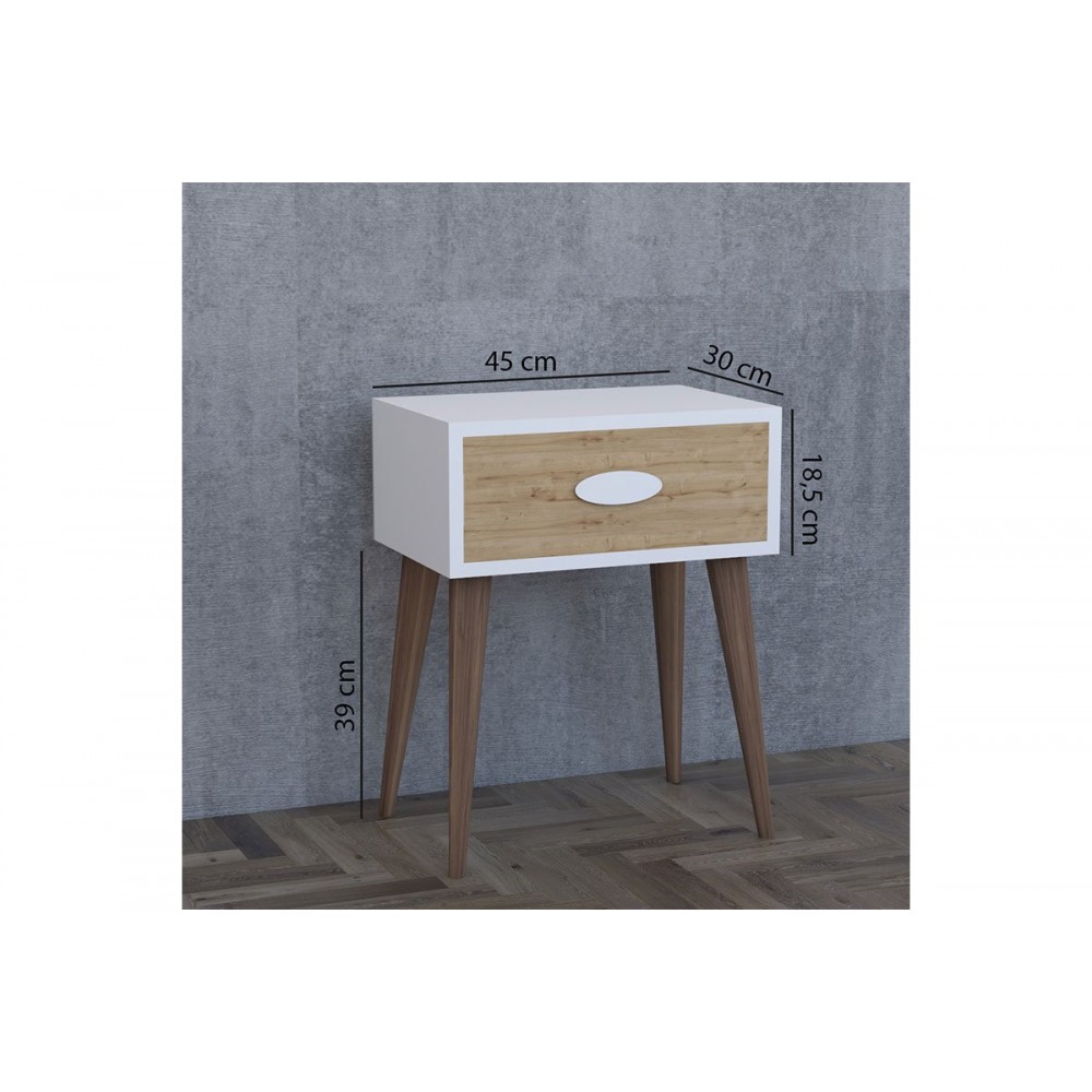 Κομοδίνο "LΑΒΕR" με ένα συρτάρι σε καρυδί-λευκό-sonoma 45x30x57,5