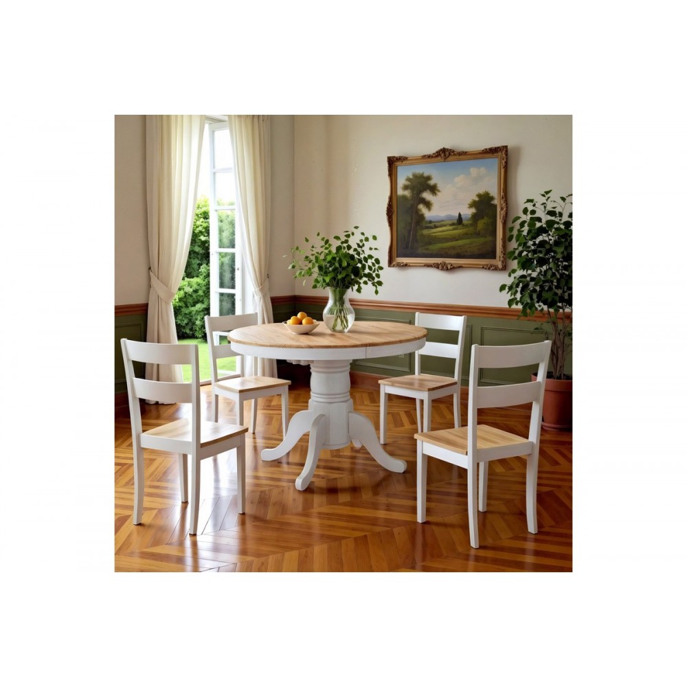 Σετ τραπεζαρίας "LARS" από ξύλο σε λευκό-φυσικό χρώμα Φ100(+38)x100x75