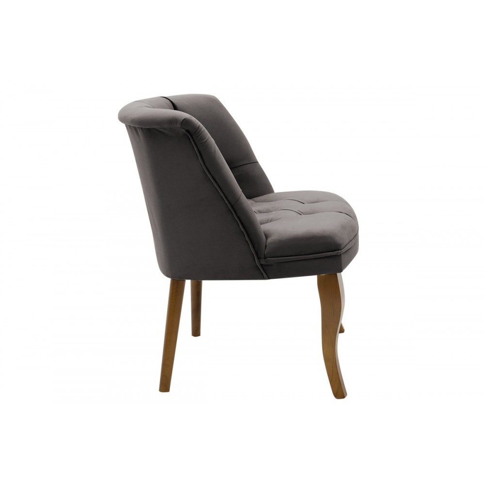 Πολυθρόνα "LORETA" από βελούδο-ξύλο σε ανθρακί-καρυδί χρώμα 59x64x73