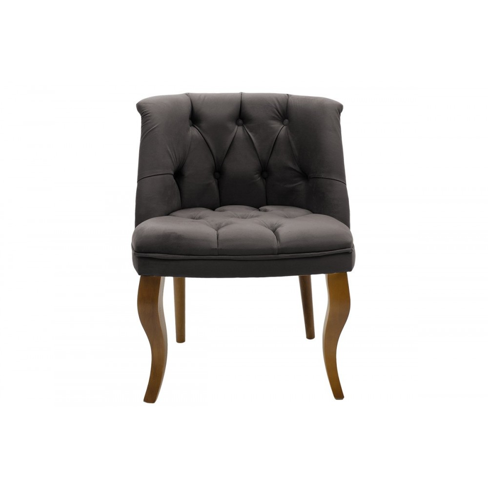 Πολυθρόνα "LORETA" από βελούδο-ξύλο σε ανθρακί-καρυδί χρώμα 59x64x73