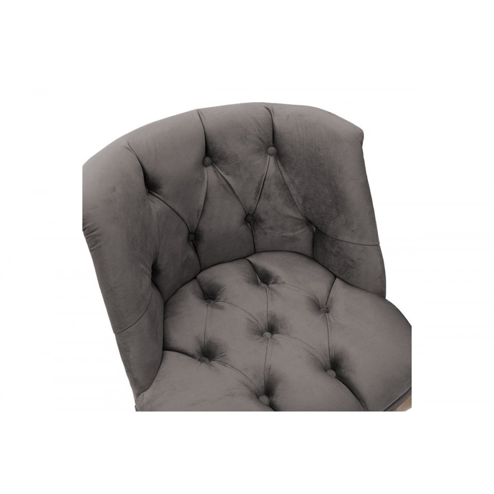 Πολυθρόνα "LORETA" από βελούδο-ξύλο σε ανθρακί-καρυδί χρώμα 59x64x73