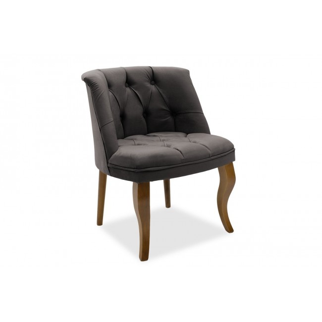 Πολυθρόνα "LORETA" από βελούδο-ξύλο σε ανθρακί-καρυδί χρώμα 59x64x73
