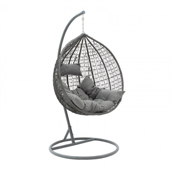 Κούνια κήπου "ZAFER" κρεμαστή από μέταλλο/PP σε χρώμα ανθρακί 106x103x200