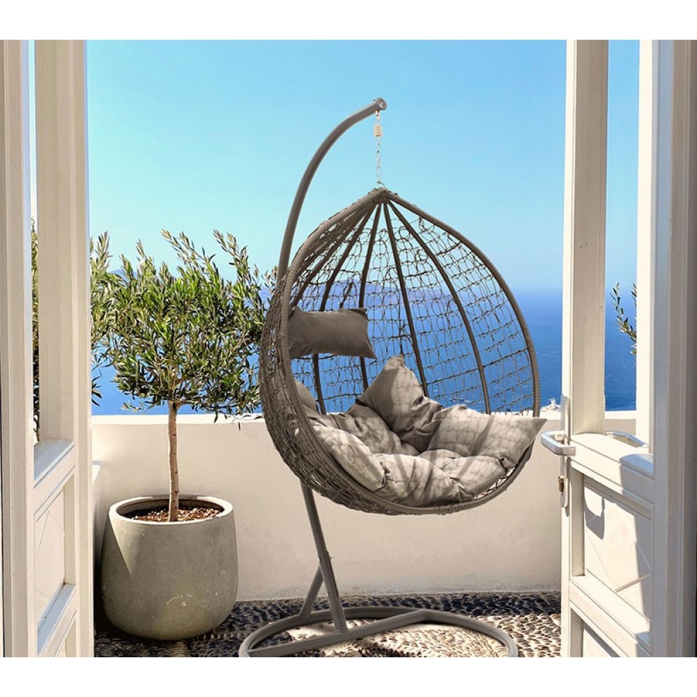 Κούνια κήπου "ZAFER" κρεμαστή από μέταλλο/PP σε χρώμα ανθρακί 106x103x200