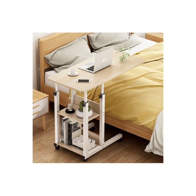 Τραπέζι βοηθητικό "BABS" από μέταλλο/MDF σε λευκό/φυσικό χρώμα 60x40x85