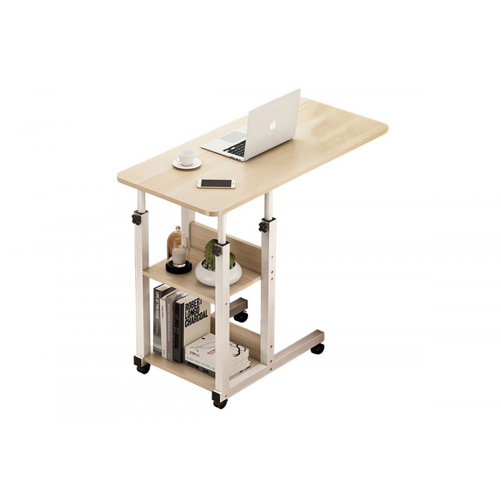 Τραπέζι βοηθητικό "BABS" από μέταλλο/MDF σε λευκό/φυσικό χρώμα 60x40x85