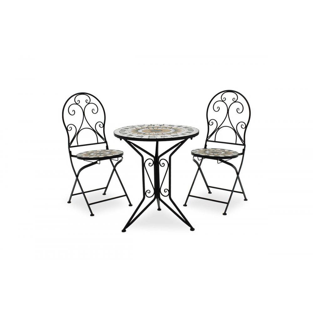 Σετ κήπου "MOSAIC" 3τμχ από μέταλλο-κεραμικό σε μαύρο χρώμα Φ60x70