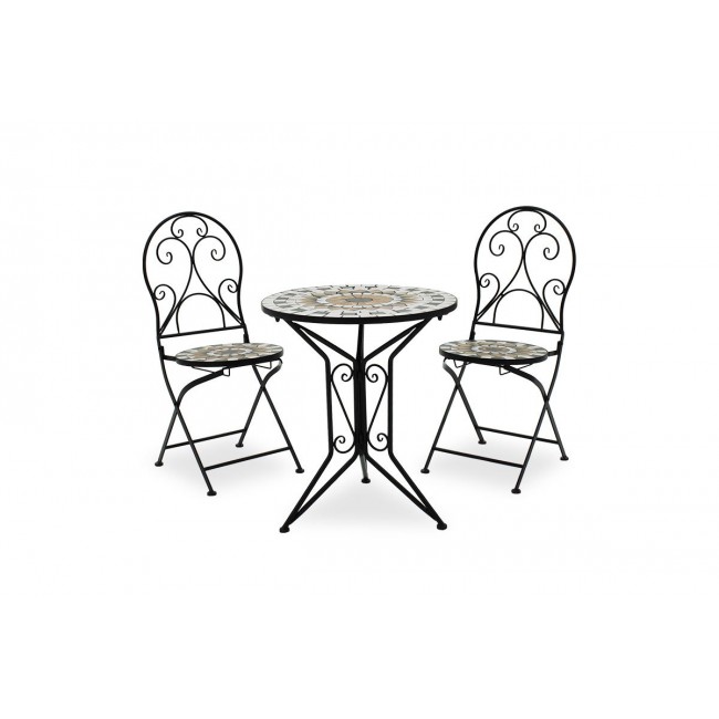 Σετ κήπου "MOSAIC" 3τμχ από μέταλλο-κεραμικό σε μαύρο χρώμα Φ60x70