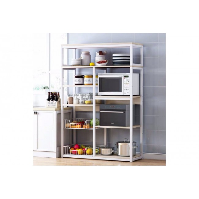 Ραφιέρα επιδαπέδια "LEENA" από μέταλλο λευκό-φυσικό 80x30x142