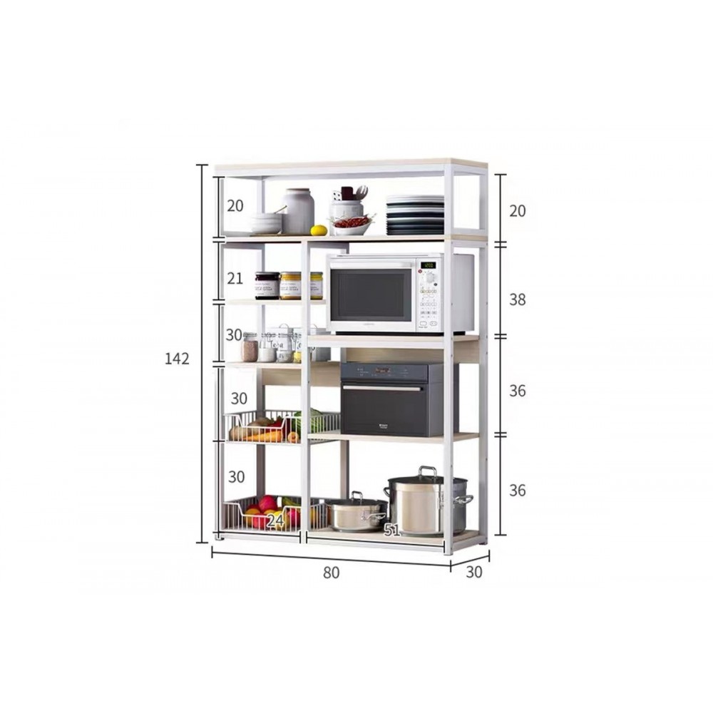 Ραφιέρα επιδαπέδια "LEENA" από μέταλλο λευκό-φυσικό 80x30x142