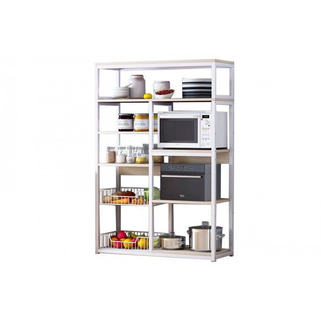 Ραφιέρα επιδαπέδια "LEENA" από μέταλλο λευκό-φυσικό 80x30x142