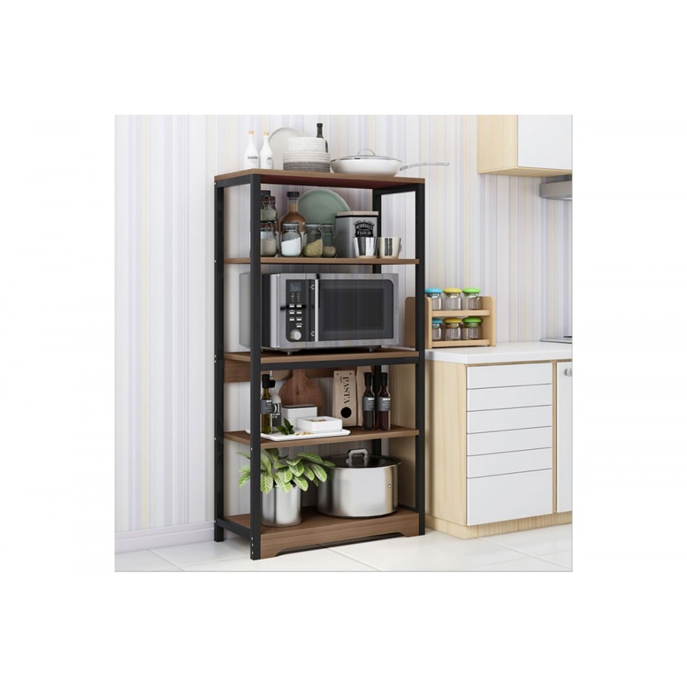 Ραφιέρα επιδαπέδια "OBRA" από μέταλλο/MDF σε καρυδί/μαύρο χρώμα 60x30x126