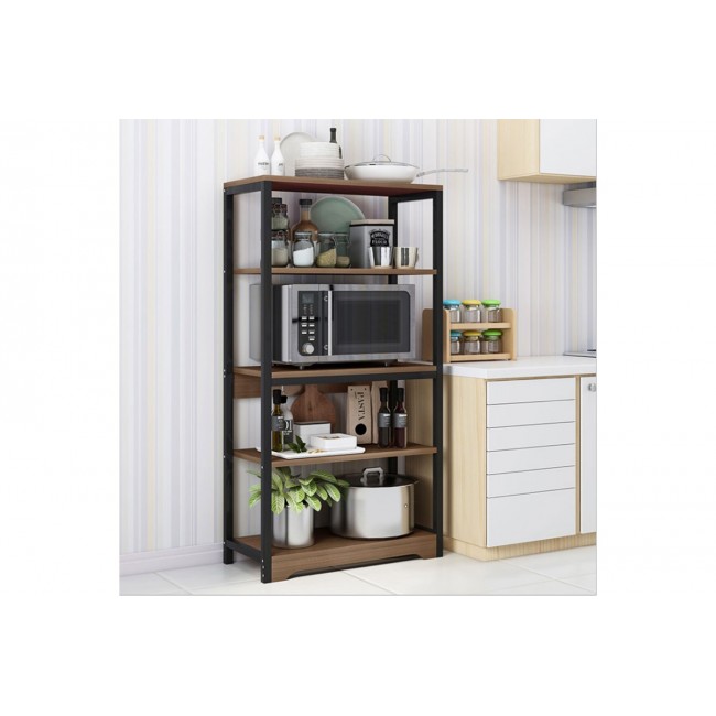 Ραφιέρα επιδαπέδια "OBRA" από μέταλλο/MDF σε καρυδί/μαύρο χρώμα 60x30x126