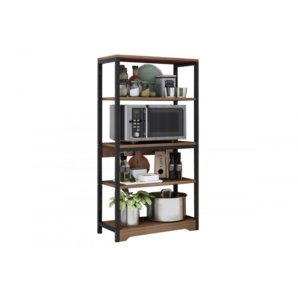 Ραφιέρα επιδαπέδια "OBRA" από μέταλλο/MDF σε καρυδί/μαύρο χρώμα 60x30x126