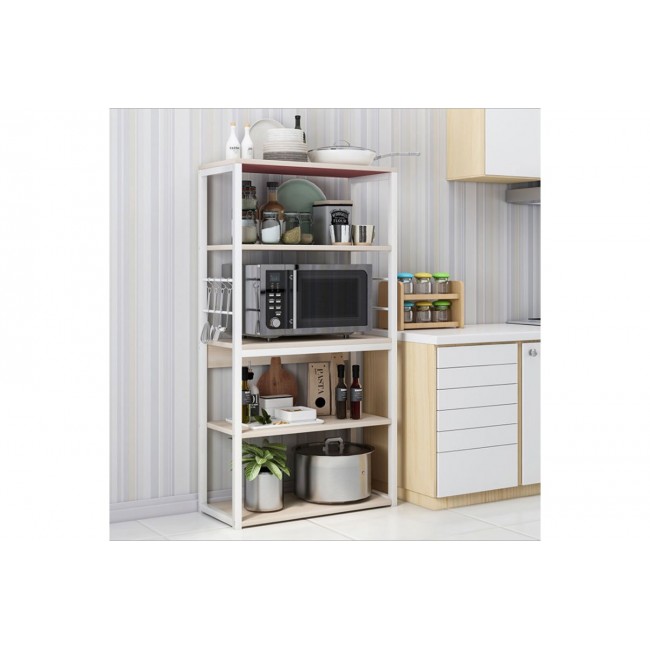 Ραφιέρα δαπέδου "TACE" από μέταλλο-MDF σε λευκό-φυσικό χρώμα 50x30x129