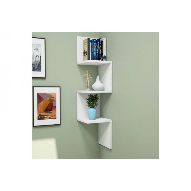 Ραφιέρα γωνιακή τοίχου "INSTA" σε λευκό χρώμα 29x16x106