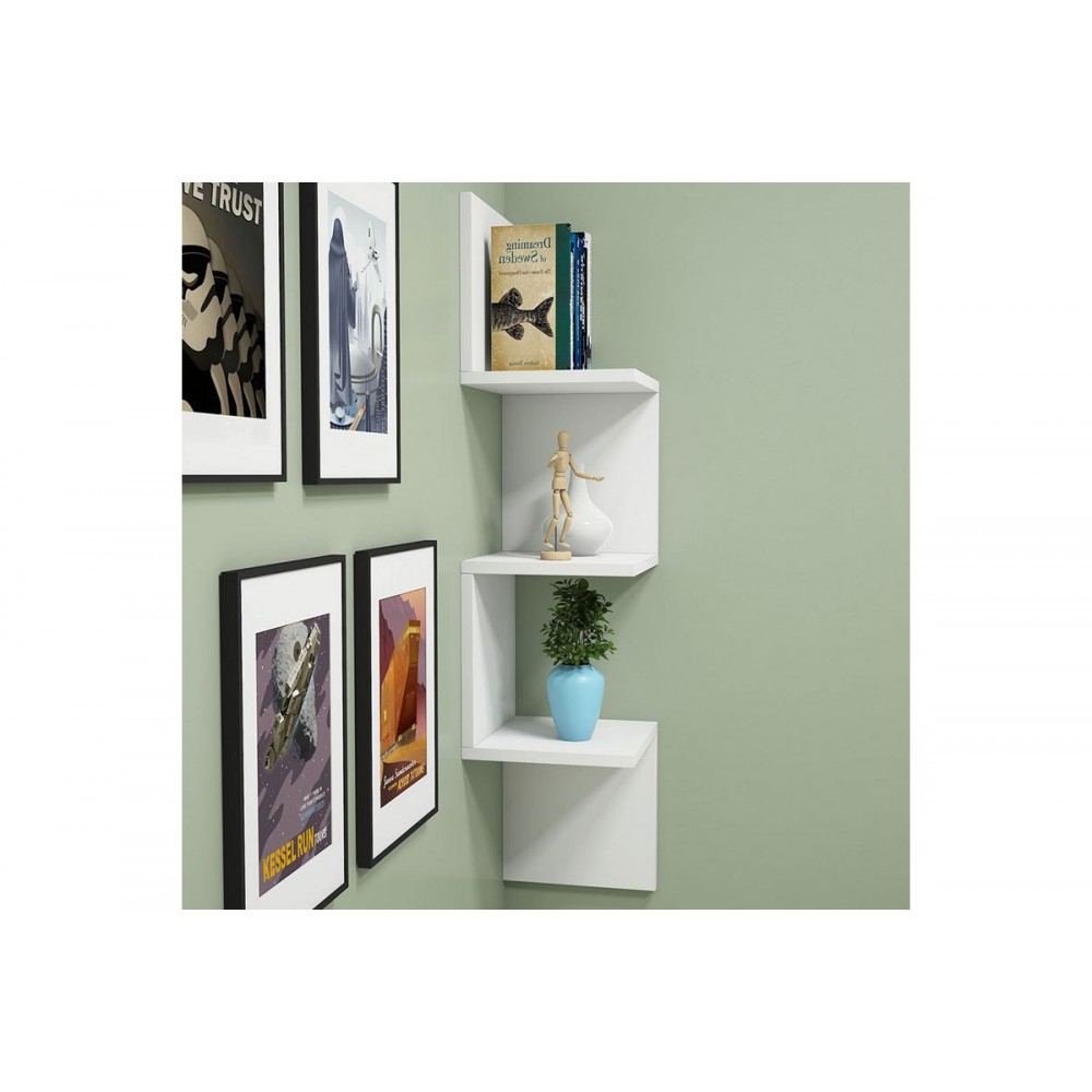 Ραφιέρα γωνιακή τοίχου "INSTA" σε λευκό χρώμα 29x16x106