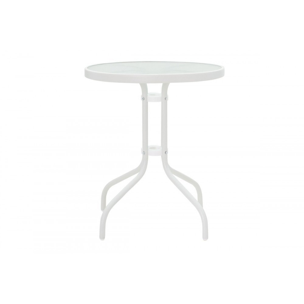 Τραπέζι κήπου "WATSON" από μέταλλο-γυαλί σε λευκό χρώμα Φ60x70