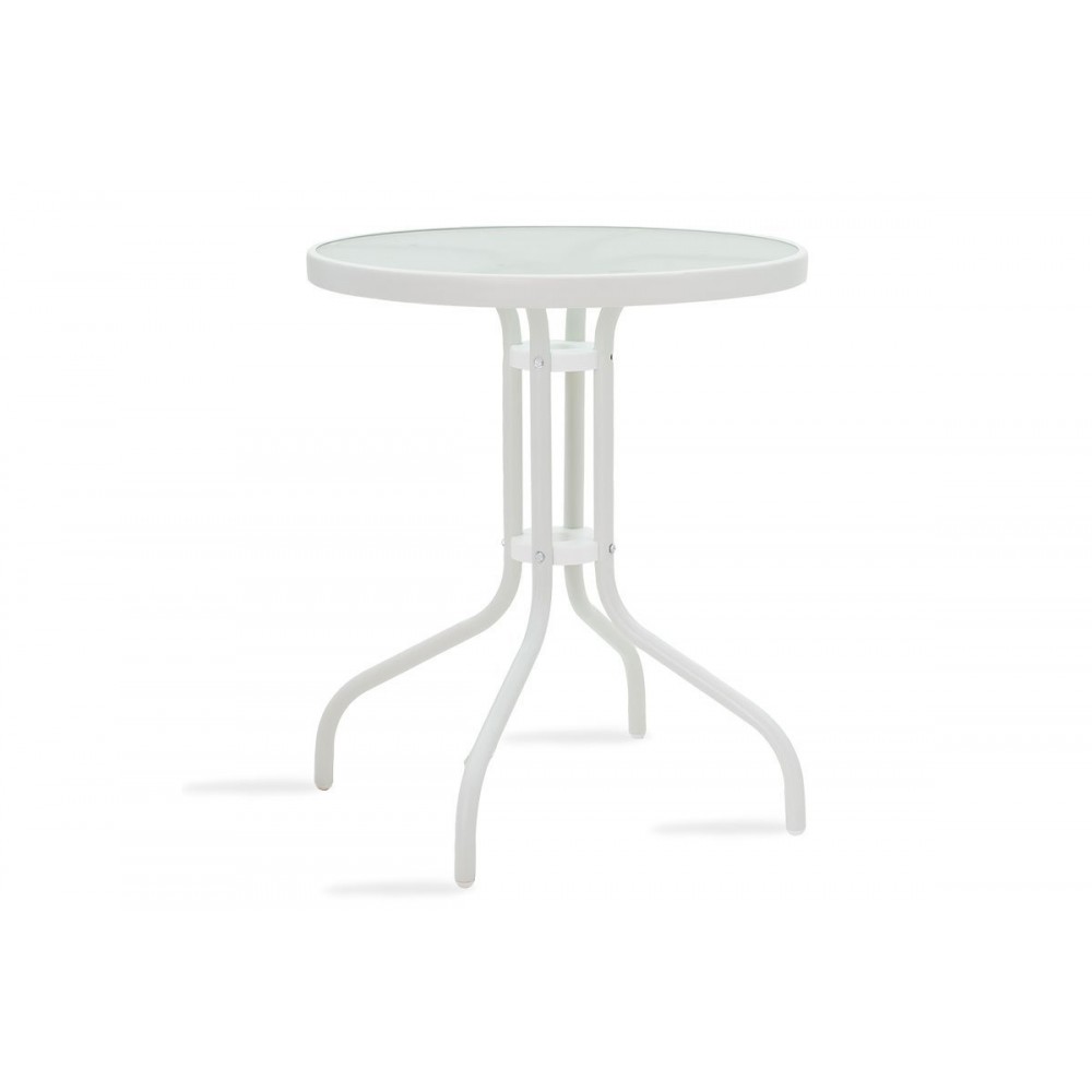 Τραπέζι κήπου "WATSON" από μέταλλο-γυαλί σε λευκό χρώμα Φ60x70